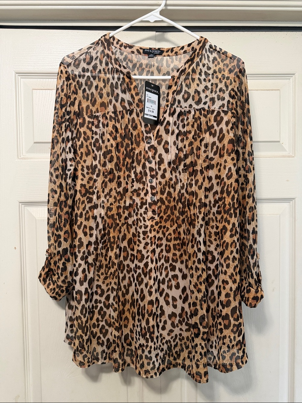 Ava & Grace Leopard Print Henley style poleyester tunic Brown/Tan
